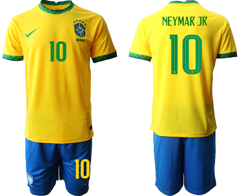 Men 2020-2021 Season National team Brazil home yellow #10 Soccer Jersey